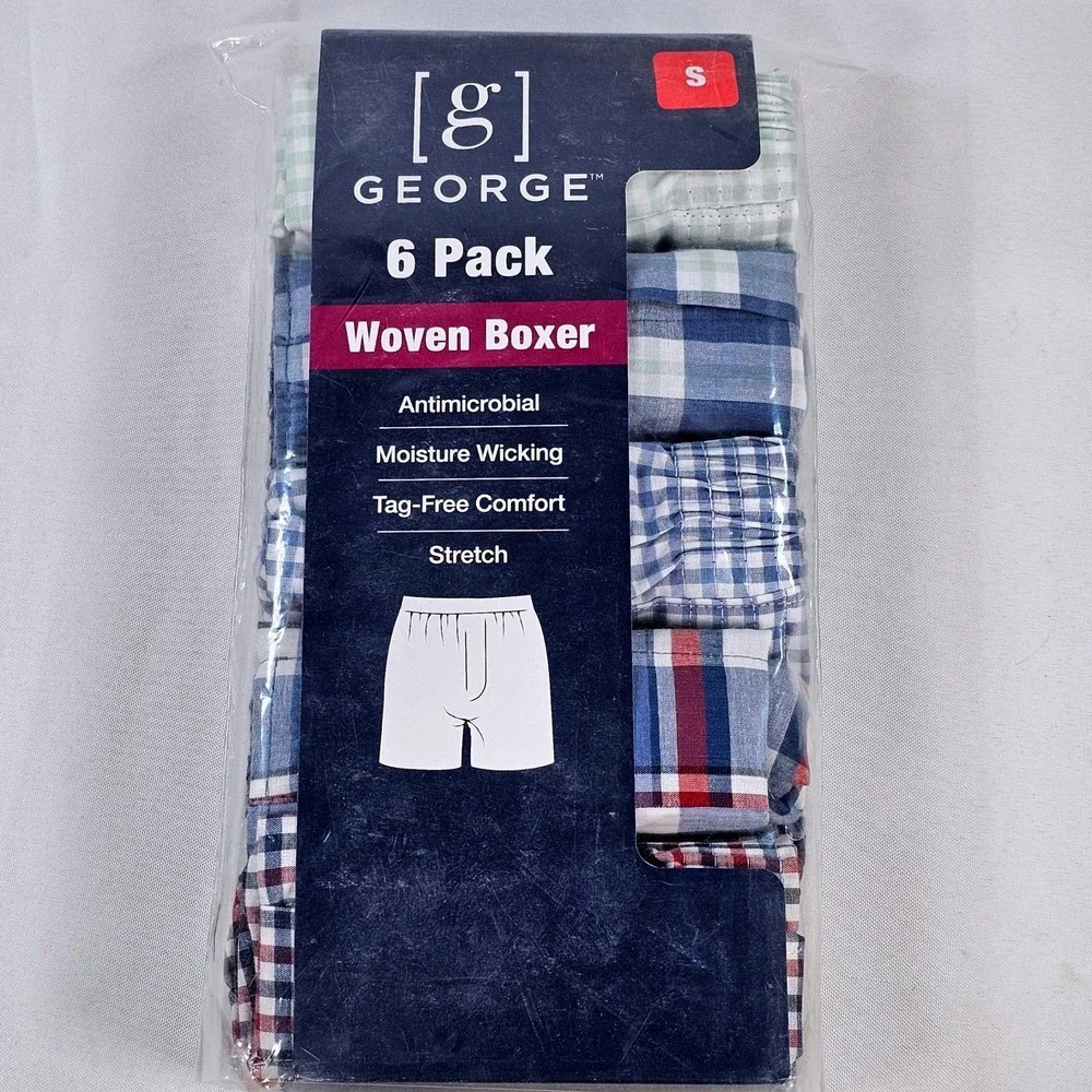 George Mens 5 Pack Woven Boxers Small 28-30 Plaid Gingham Antimicrobial Stretch